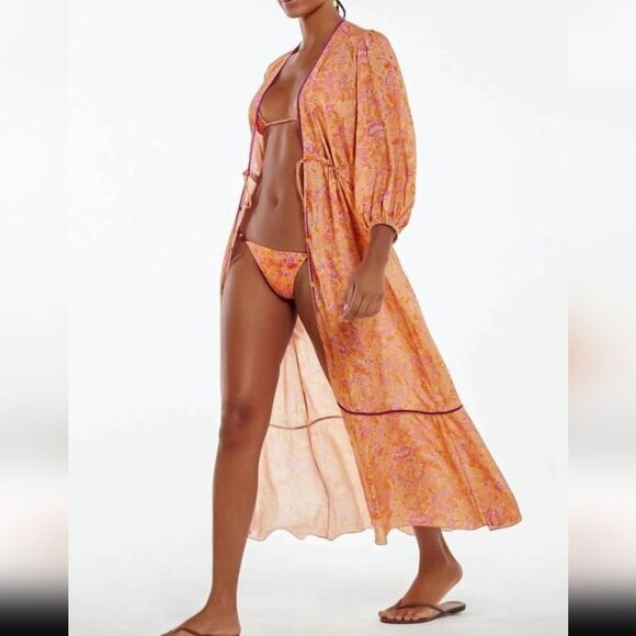 Vix Paula Hermanny Lia Long Swimwear Coverup Margritte Size Medium Tie Front - Picture 2 of 16